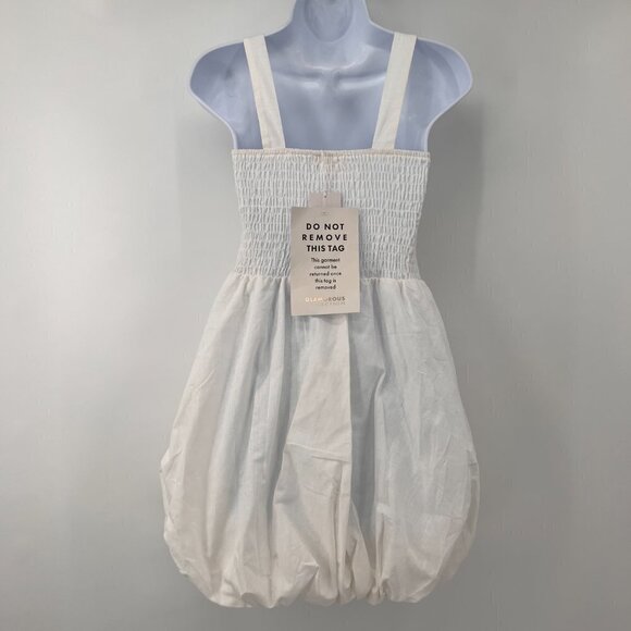 Glamorous Collection Smocked Bubble White Mini Dress. NWT - Picture 2 of 8